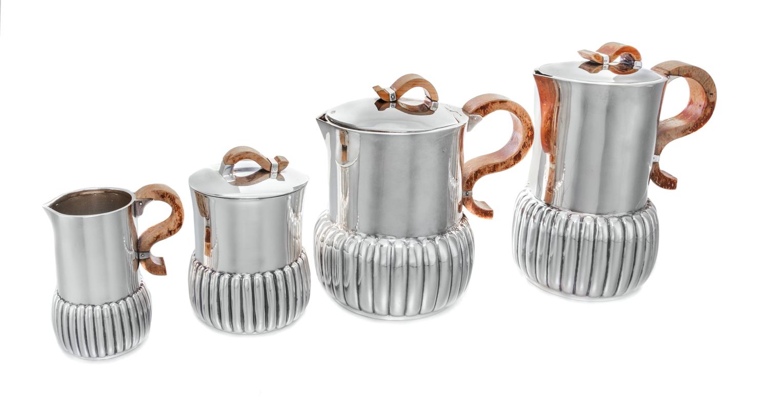 A Mexican Silver Four-Piece Tea and Coffee Service, Jean Puiforcat, Mexico City, Mid-20th Century, comprising a coffee pot, a teapot, a