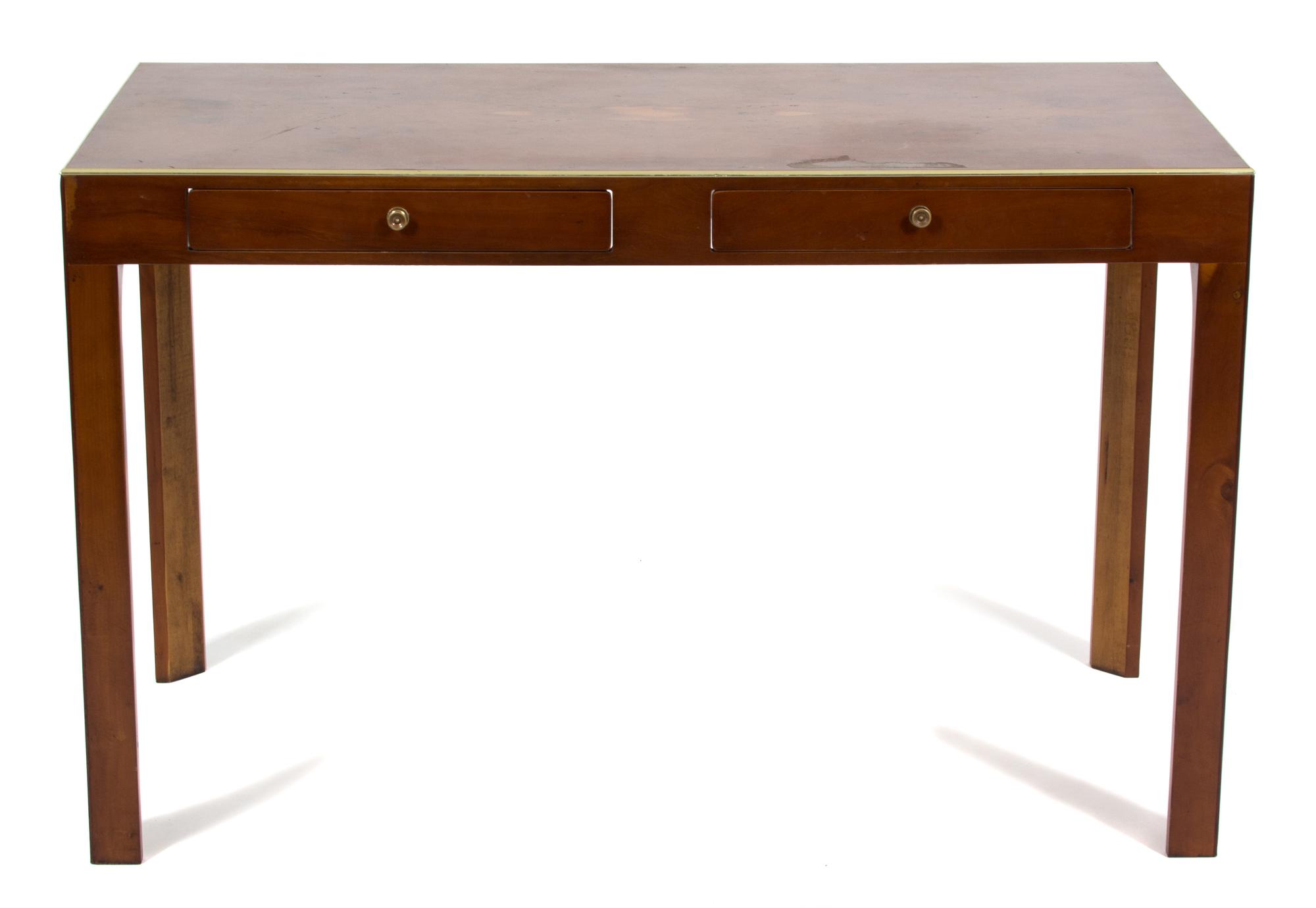 An English Brass Bound Yew Wood Library Table — 20TH CENTURY