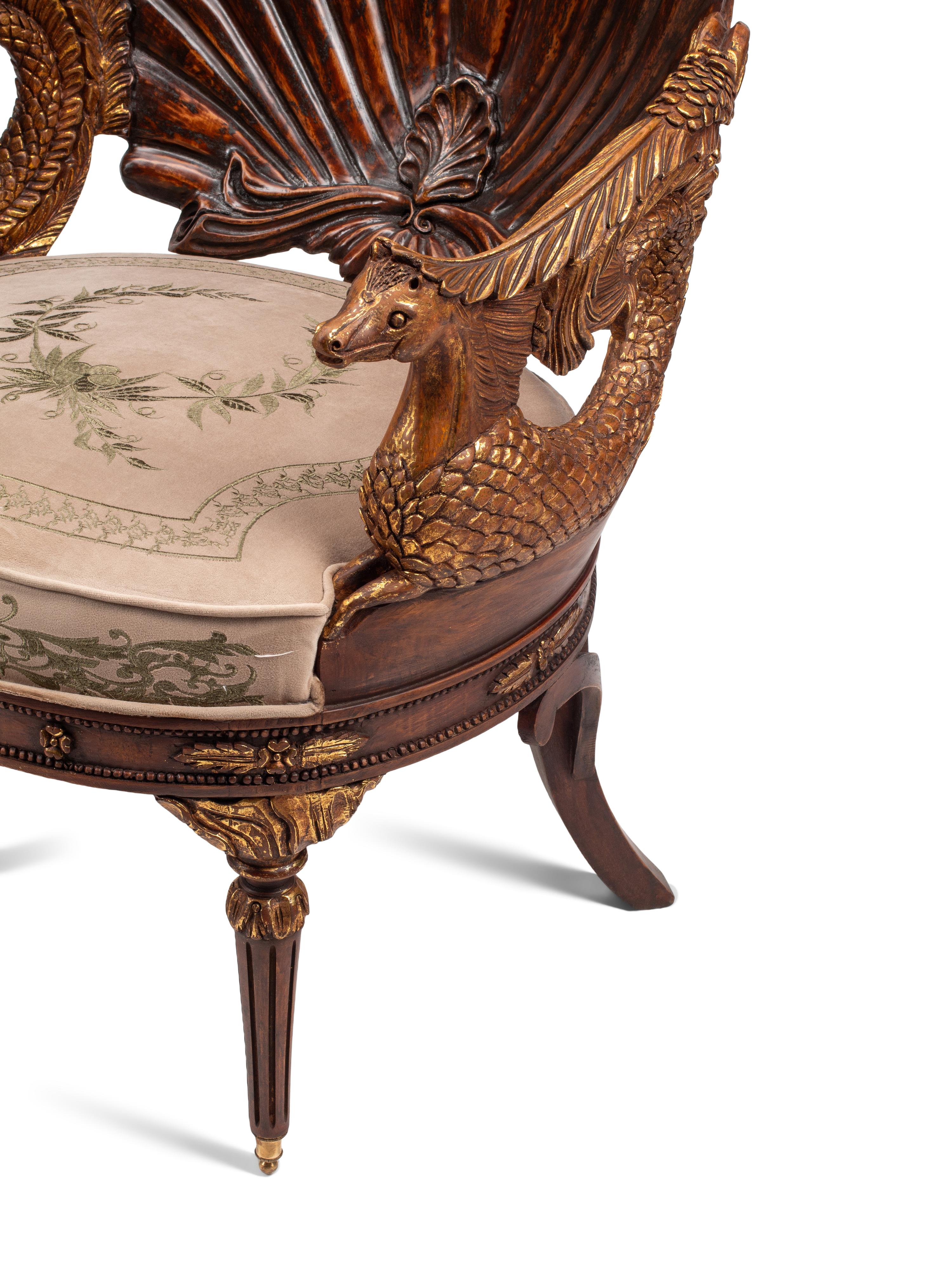 A Pair of Venetian Grotto Style Parcel Gilt Arm chairs