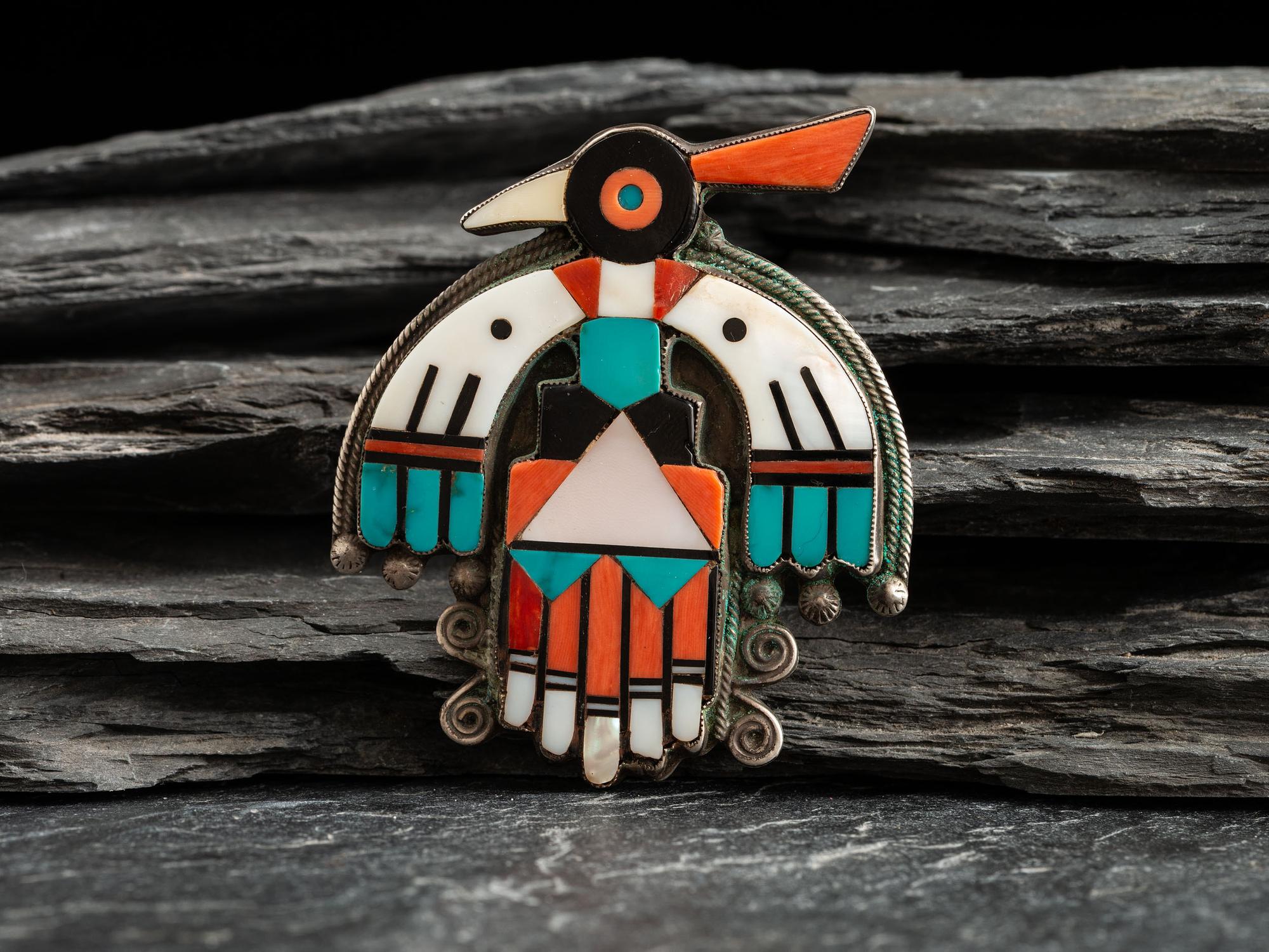 Silver and Mosaic Inlay Thunderbird Pin/Brooch
