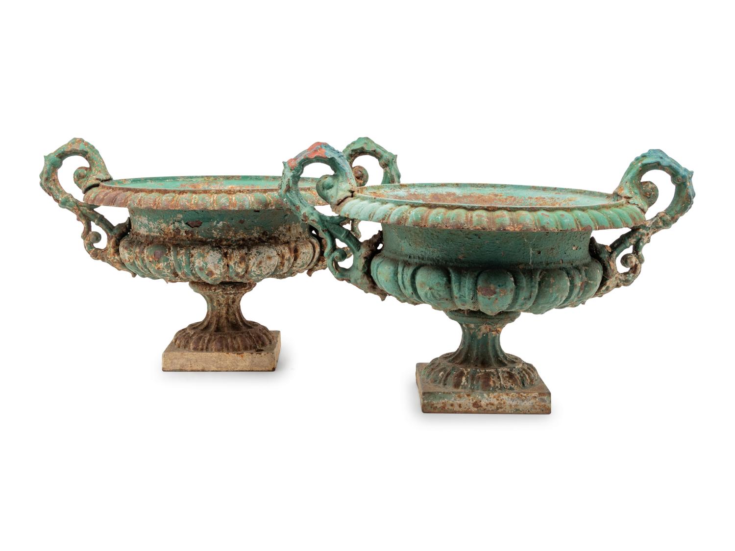 A Pair of Painted Cast Iron Jardinieres