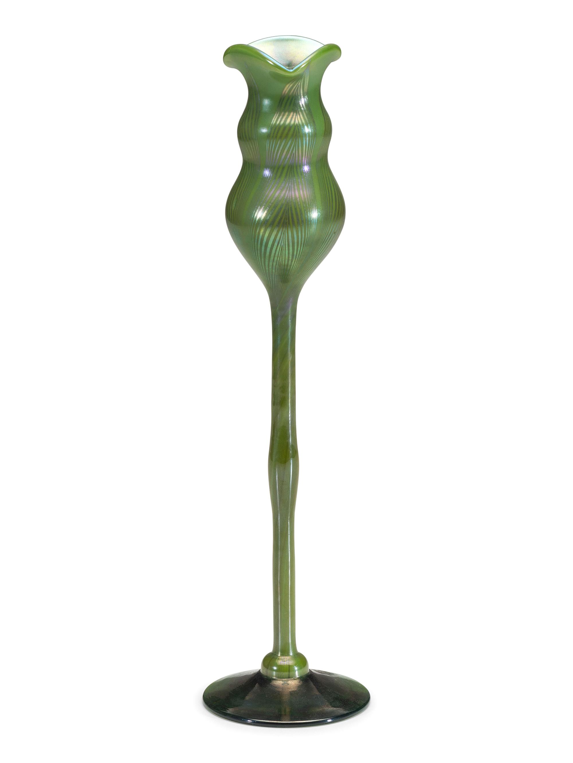 A Tiffany Studios Favrile Glass Pulled Feather Vase