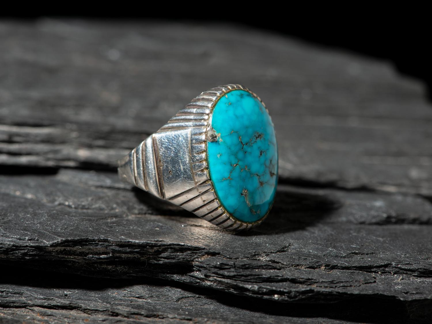 Silver and Morenci Turquoise Ring
