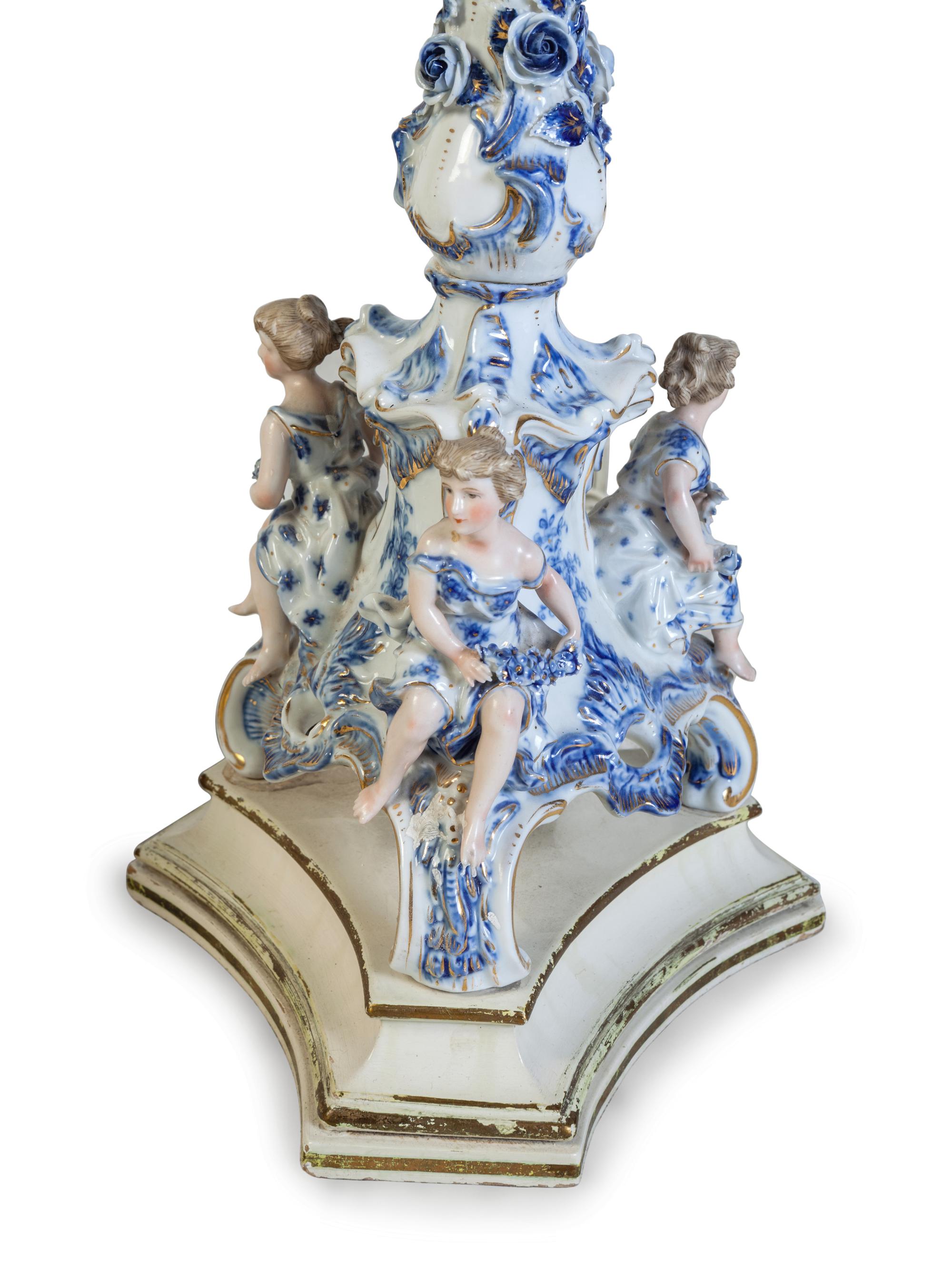 A Pair of Continental Porcelain Candelabra Mounted as Lamps
