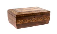 A Tunbridge Ware Table Casket, Width 11 inches.