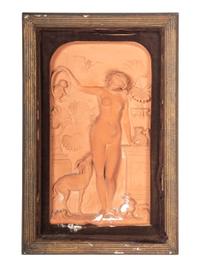 A Framed Terra Cotta Figural Relief Plaque