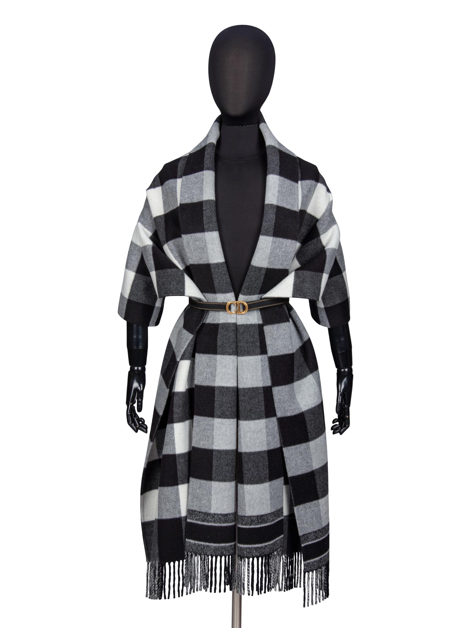 CHRISTIAN DIOR, BELTED PLAID SCARF BOLERO/SHAWL