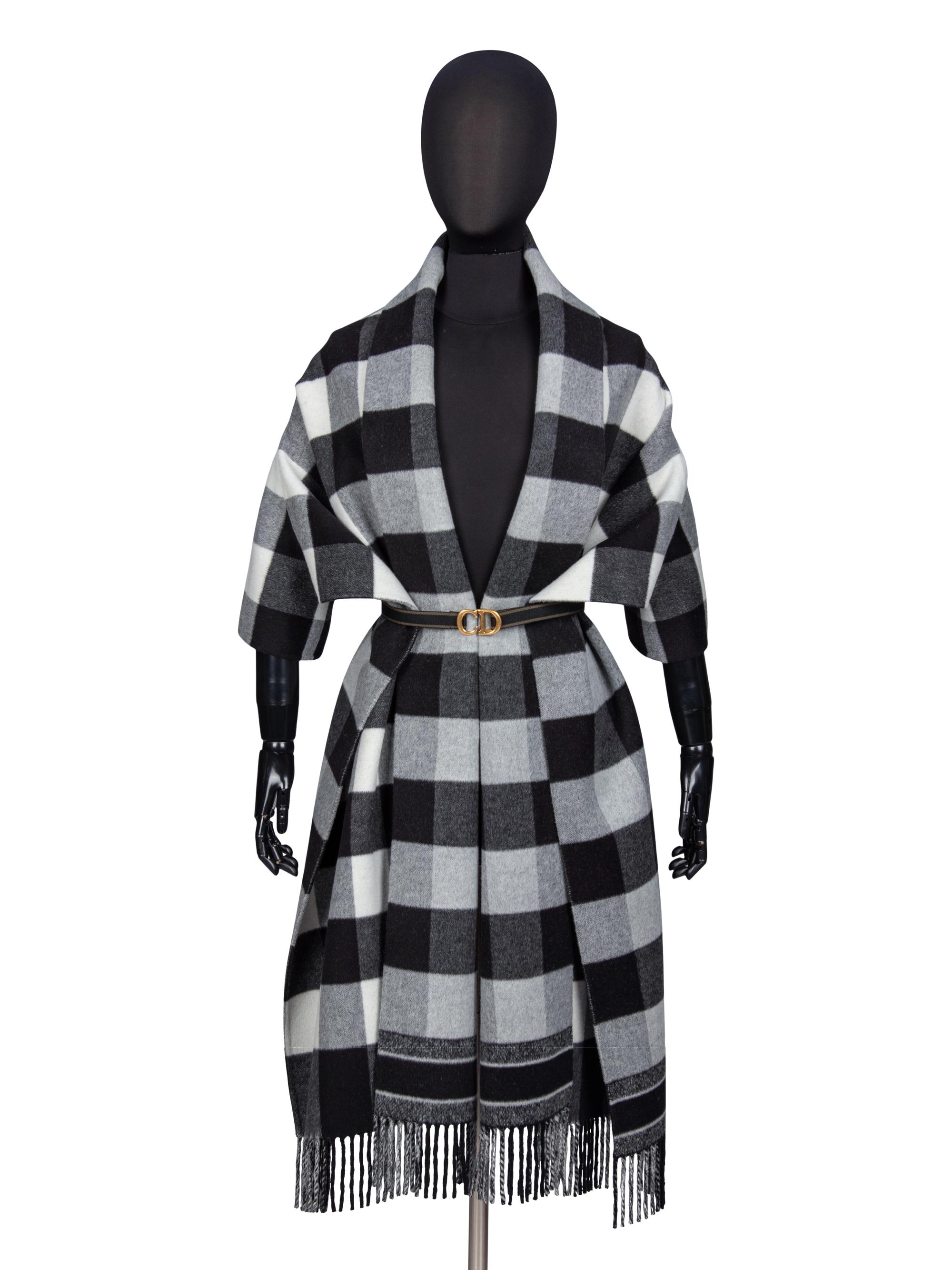 CHRISTIAN DIOR, BELTED PLAID SCARF BOLERO/SHAWL