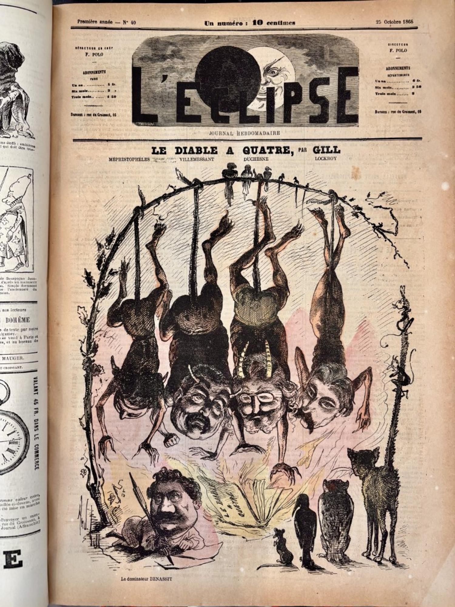 L'Eclipse Satirical Weekly Journal Bound in 3 Folios, Illustrations by Andre Gill