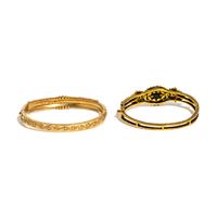 VICTORIAN, PAIR OF YELLOW GOLD AND MULTIGEM BANGLE BRACELETS