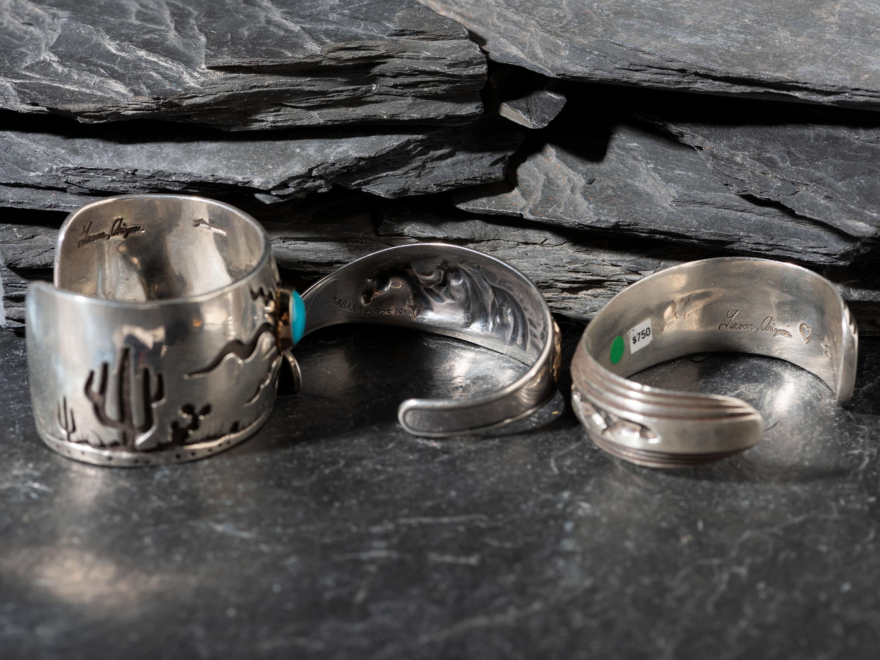 Silver Desert Scene Cuff Bracelets with Gold Accents, PLUS