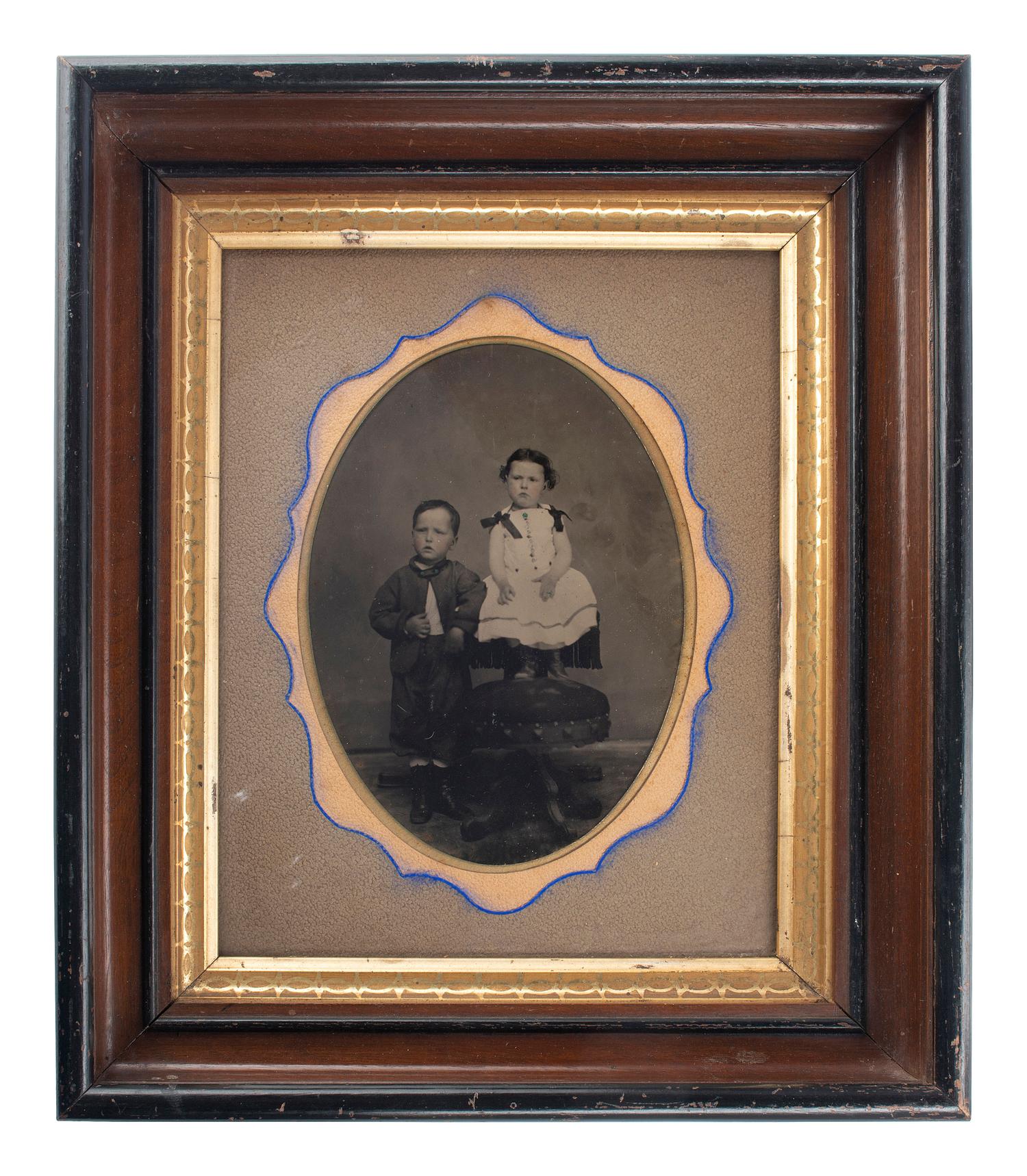 [EARLY PHOTOGRAPHY]. A group of 3 framed ambrotype and tintype portraits, highlighed by sibling portraits: