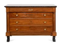 An Empire Mahogany Commode with Ebonized Paw Feet and Marble Top