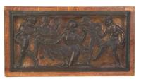 A Neoclassical Cast Metal Relief Plaque, Height 17 3/4 x width 9 1/4 inches.