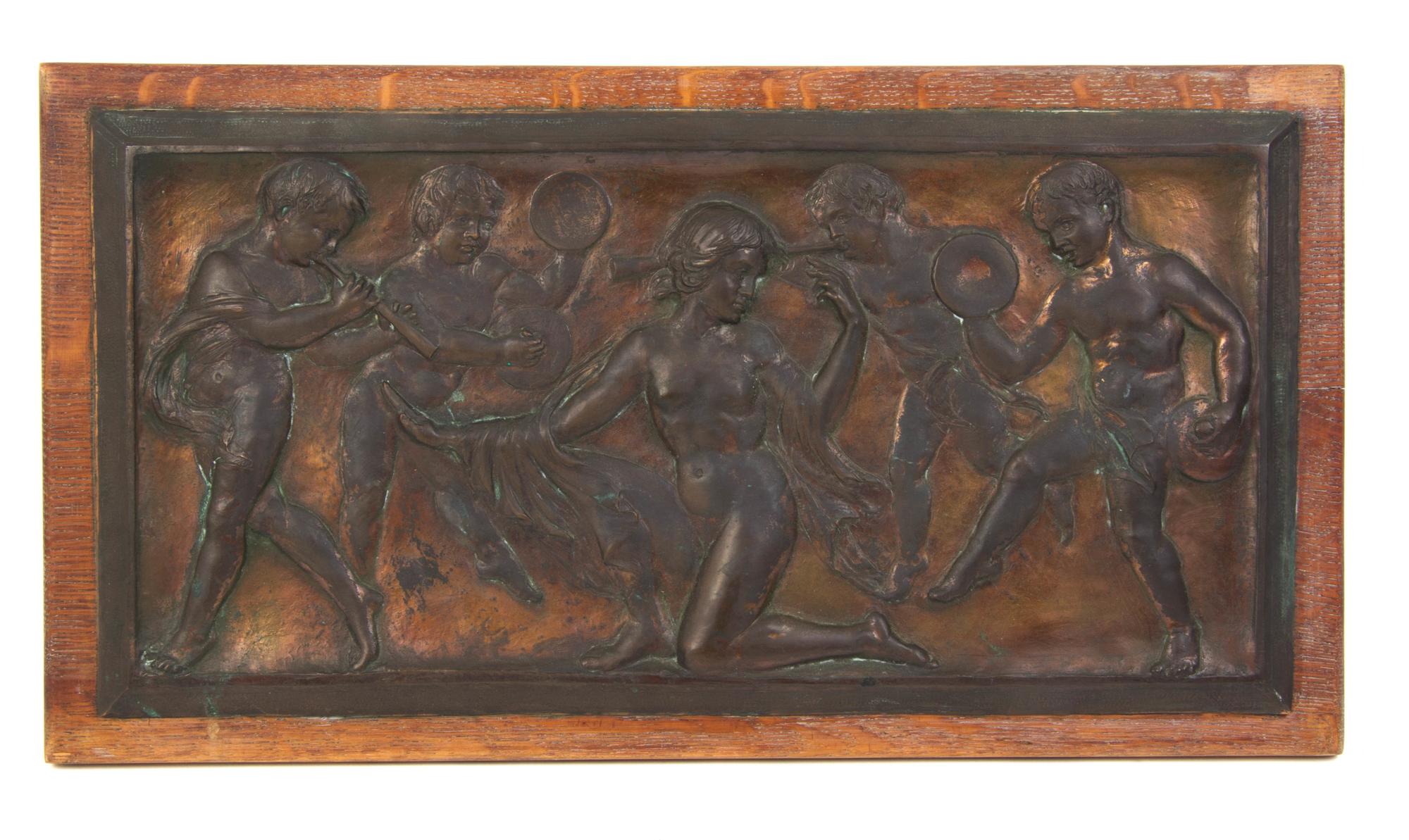 A Neoclassical Cast Metal Relief Plaque, Height 17 3/4 x width 9 1/4 inches.