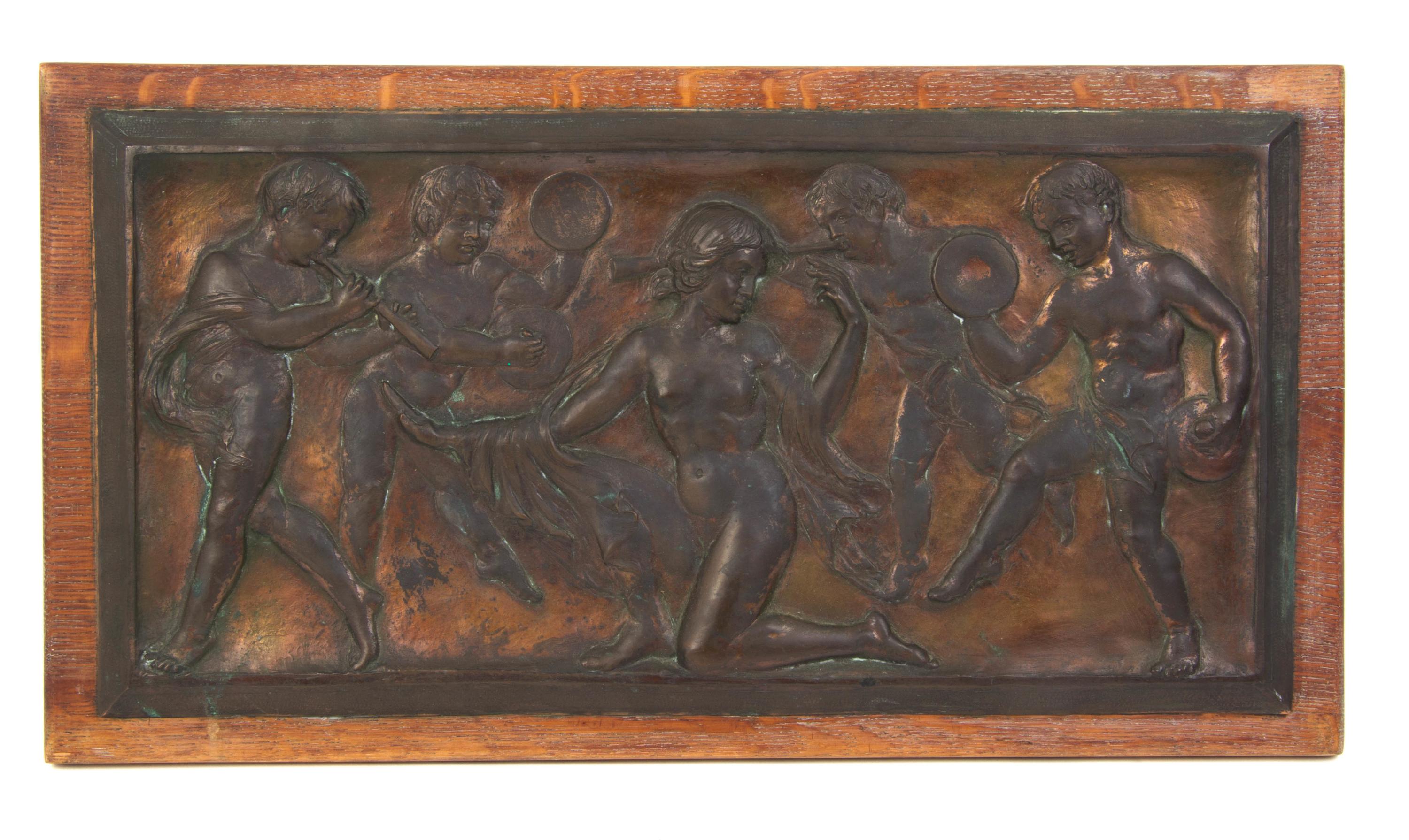 A Neoclassical Cast Metal Relief Plaque, Height 17 3/4 x width 9 1/4 inches.