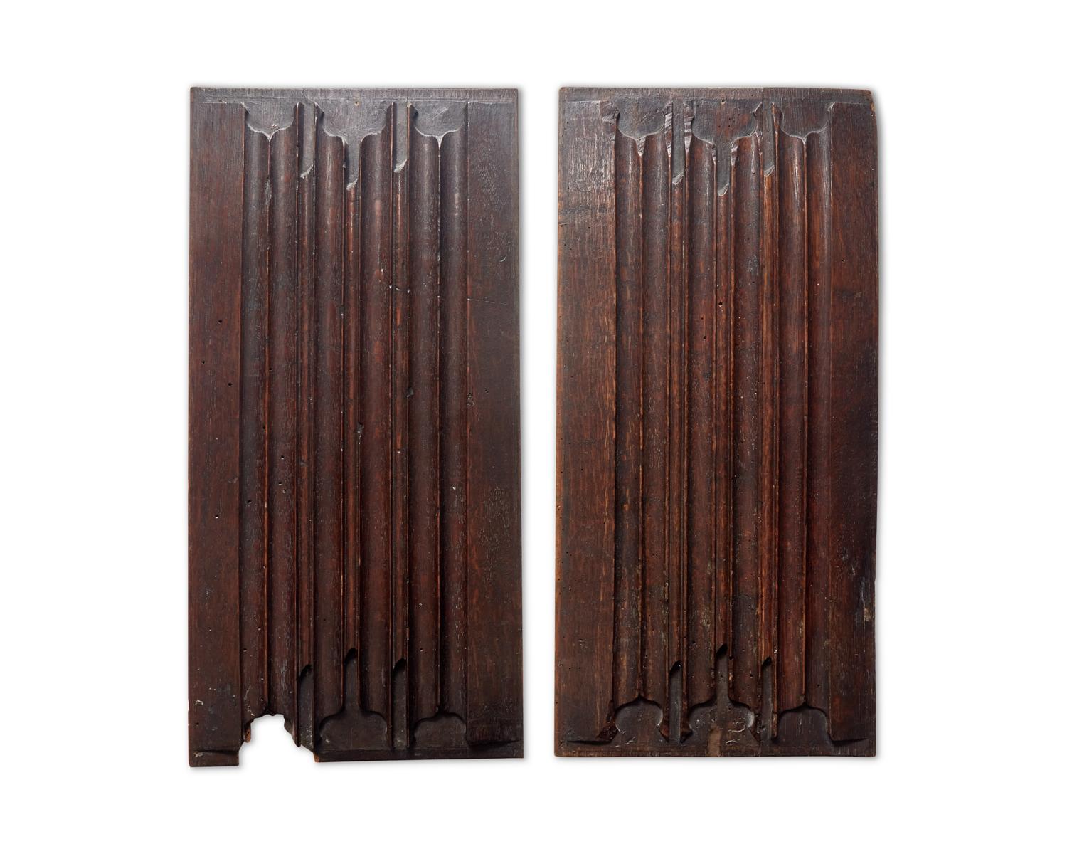 A Group of Seven English and Continental Renaissance / Baroque Carved Oak and Walnut Architectural Fragments