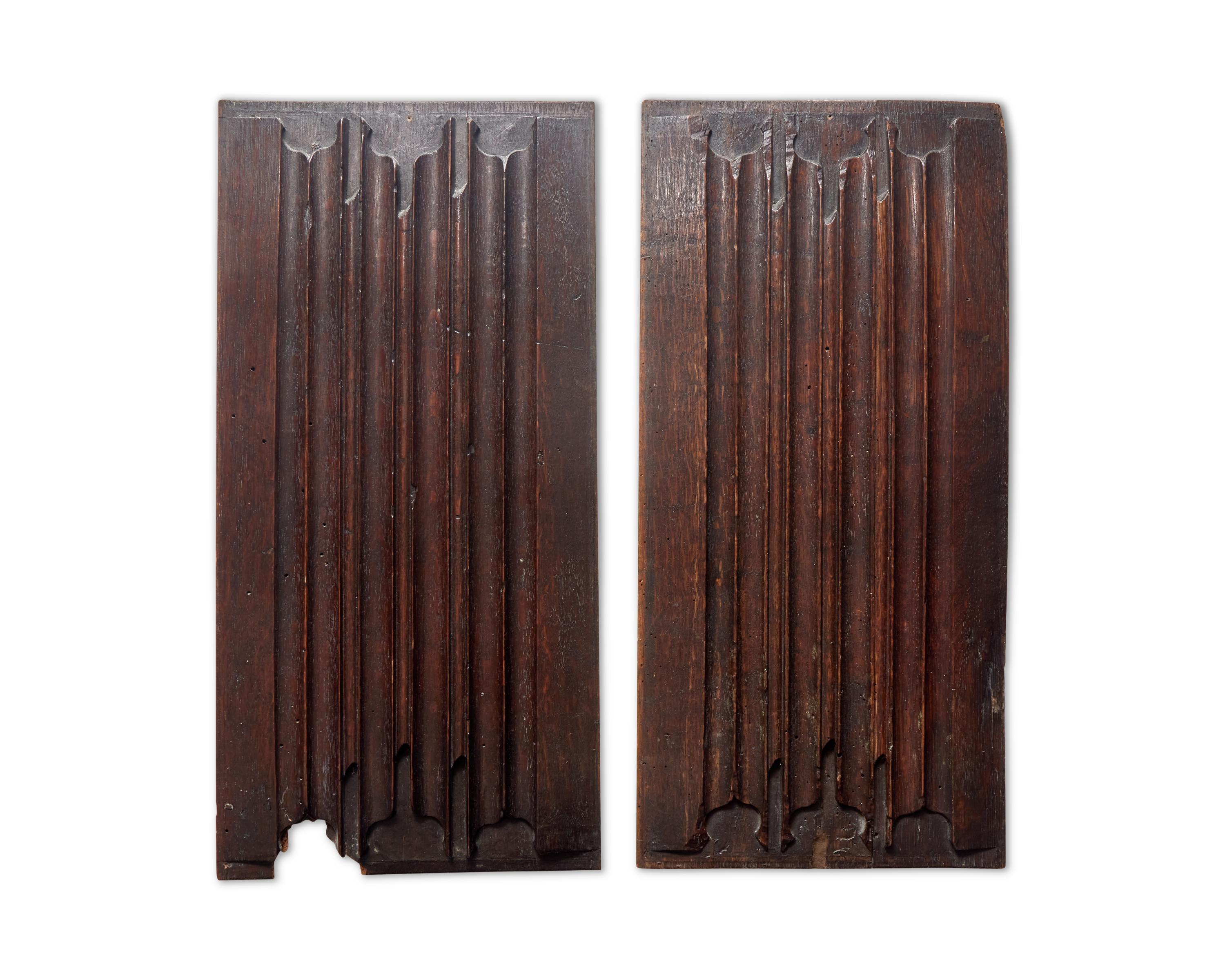 A Group of Seven English and Continental Renaissance / Baroque Carved Oak and Walnut Architectural Fragments