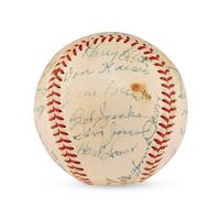 A 1955 Chicago Cubs Team Signed Autograph Baseball Including Early Career Ernie Banks Signature