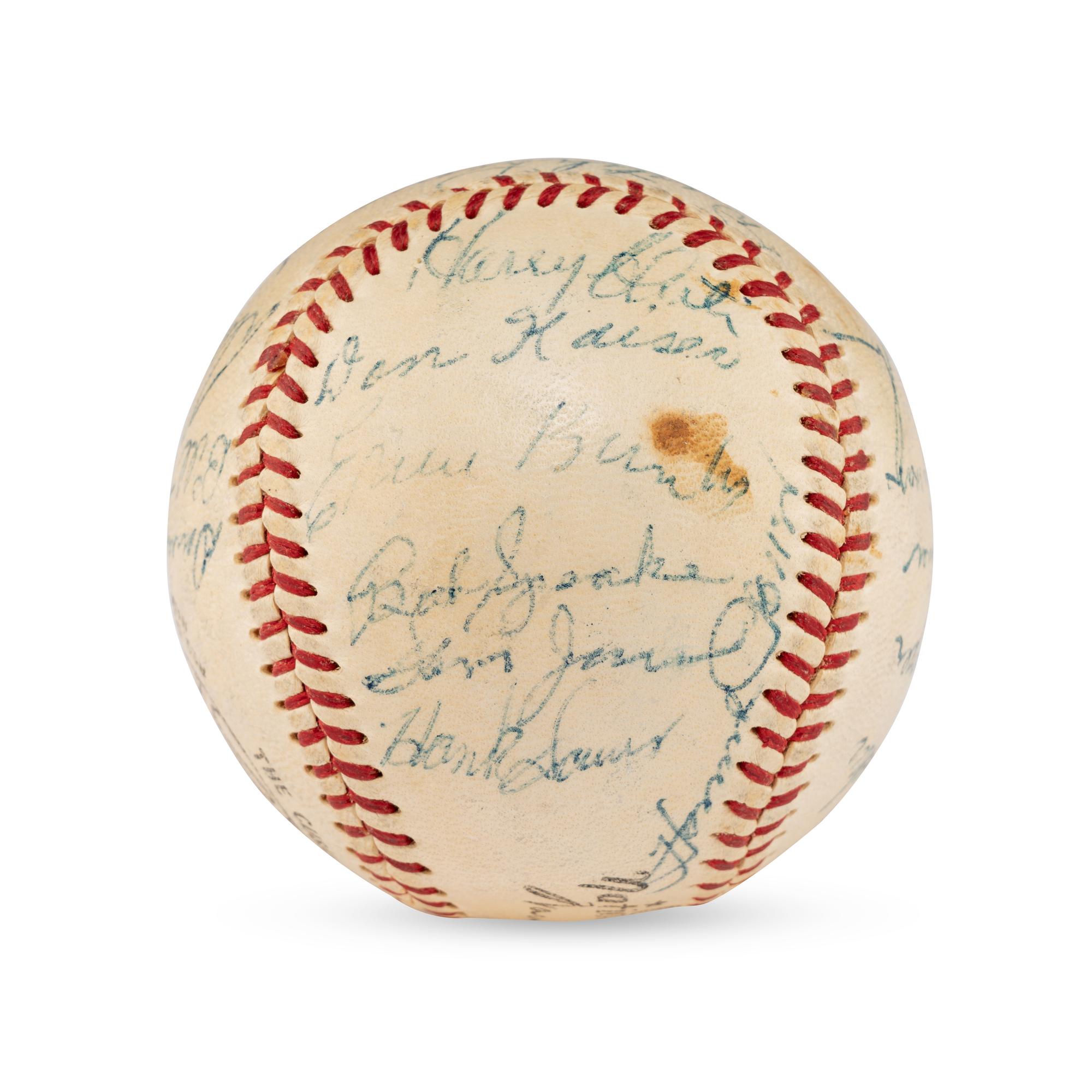 A 1955 Chicago Cubs Team Signed Autograph Baseball Including Early Career Ernie Banks Signature