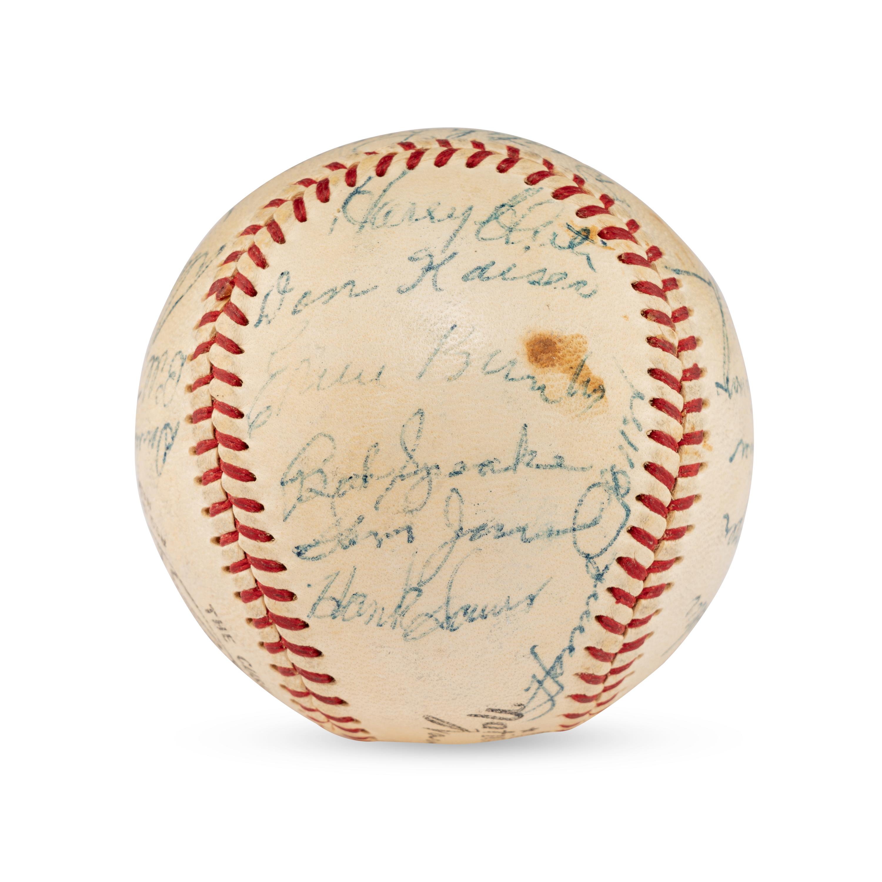 A 1955 Chicago Cubs Team Signed Autograph Baseball Including Early Career Ernie Banks Signature