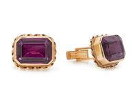 A Pair of 14 Karat Yellow Gold and Glass Cufflinks,