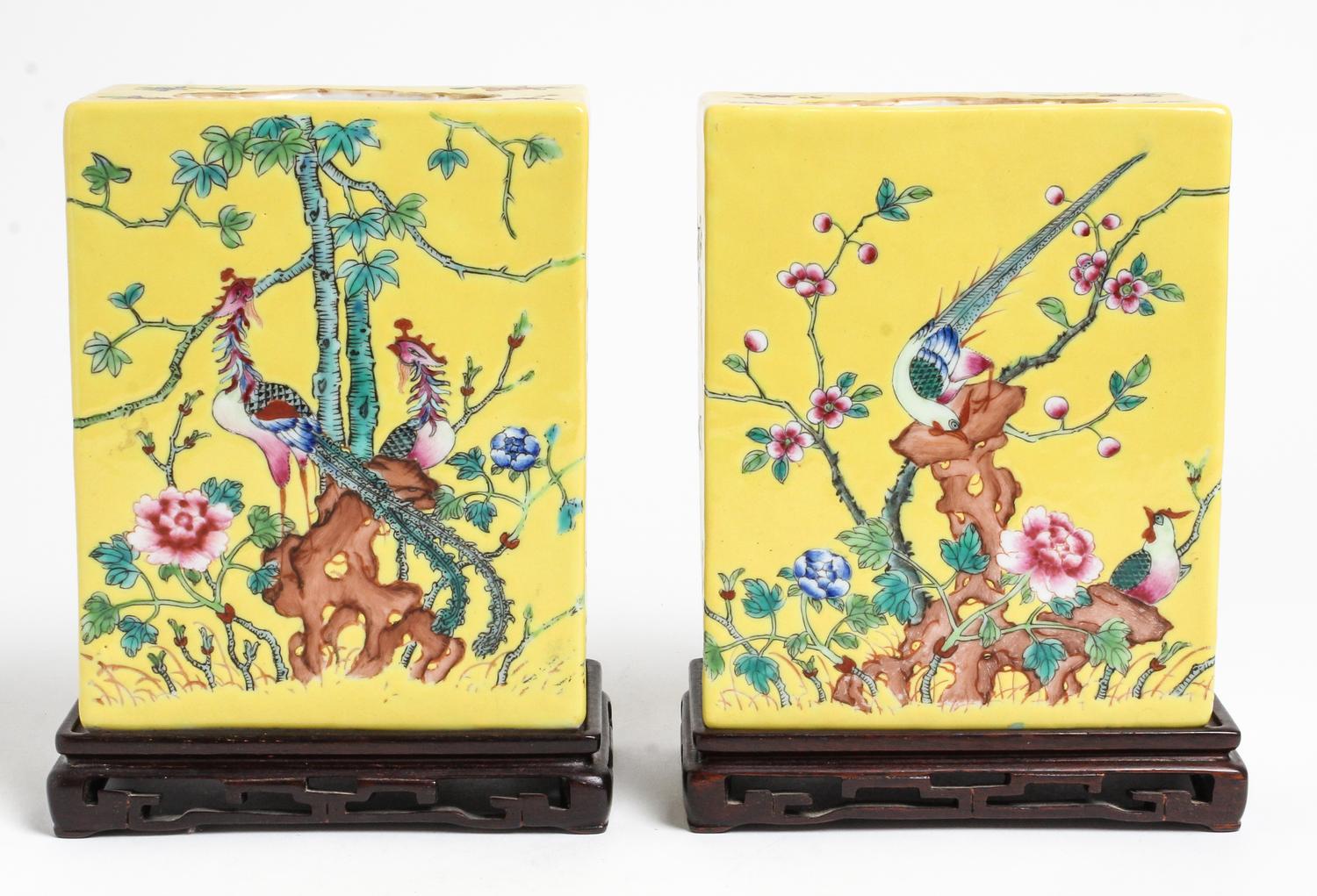 A Pair of Chinese Famille Jaune Porcelain Pillows