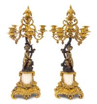 A Pair of Louis XV Style Gilt Bronze and Marble Candelabra Height 23 1/2 inches. — LATE 19TH CENTURY