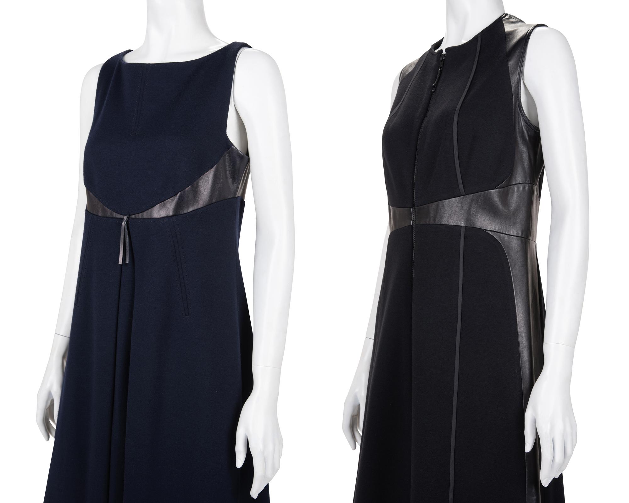 Two Ralph Rucci Leather Paneled Sleeveless Dresses, c. 2010s