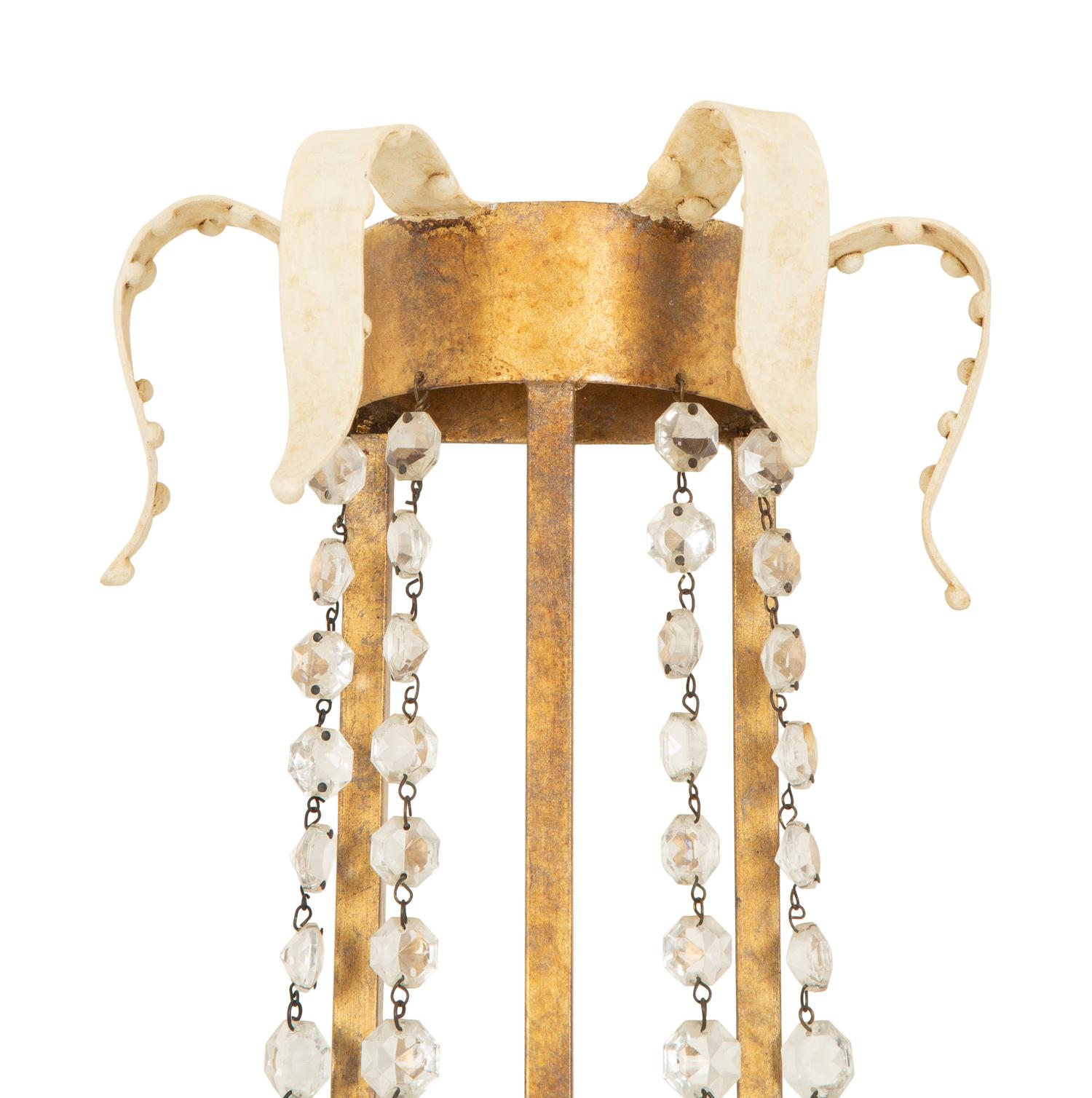 A Pair of Swedish Parcel Gilt Two-Light Sconces with Cut Glass Beaded Swags