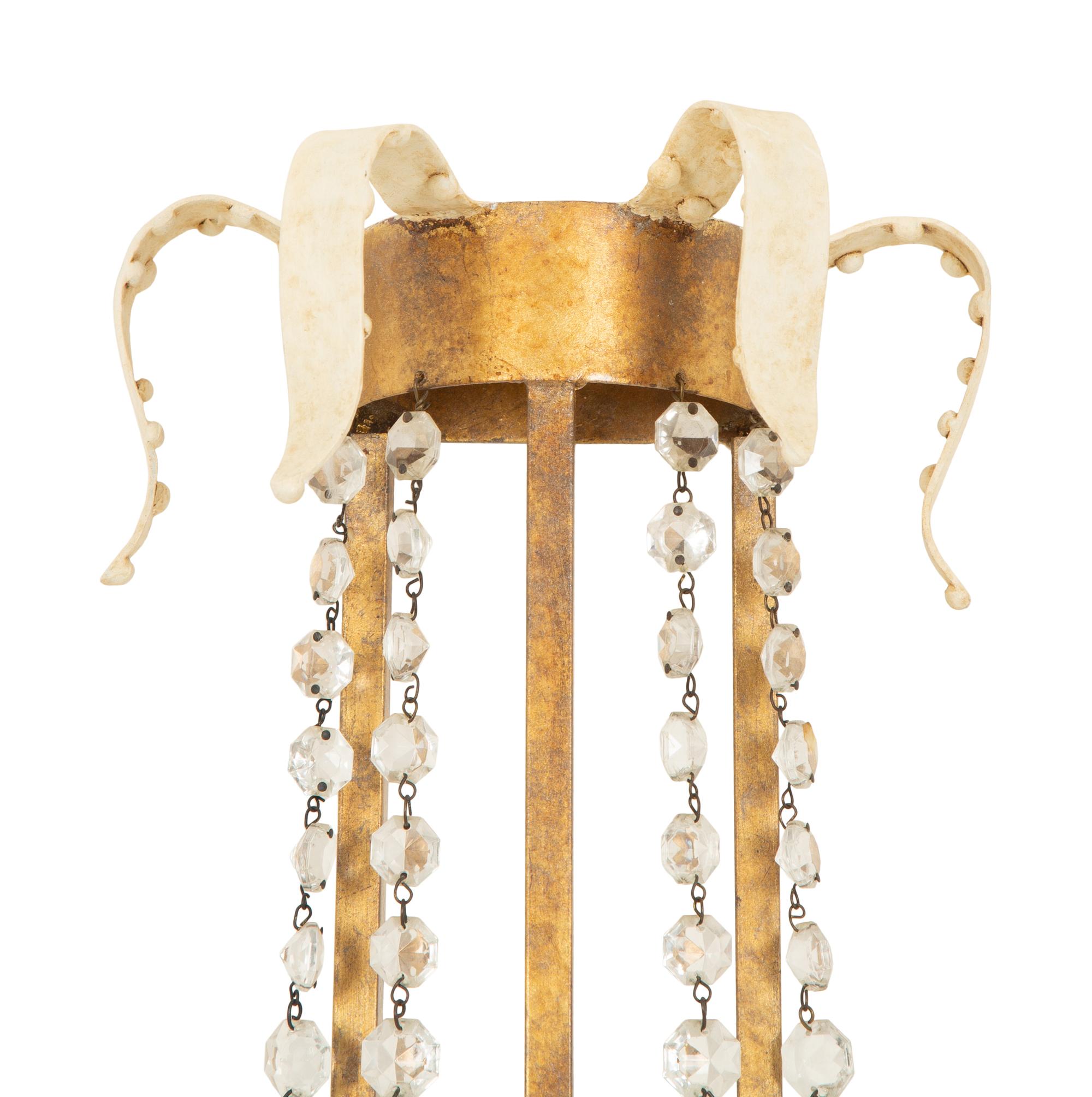 A Pair of Swedish Parcel Gilt Two-Light Sconces with Cut Glass Beaded Swags