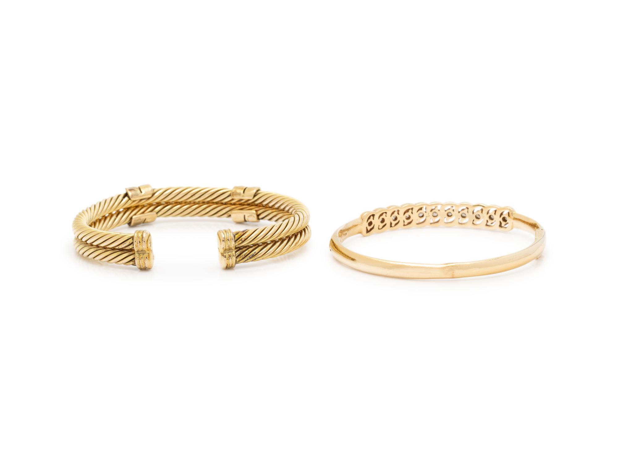 TWO YELLOW GOLD AND DIAMOND BRACELETS