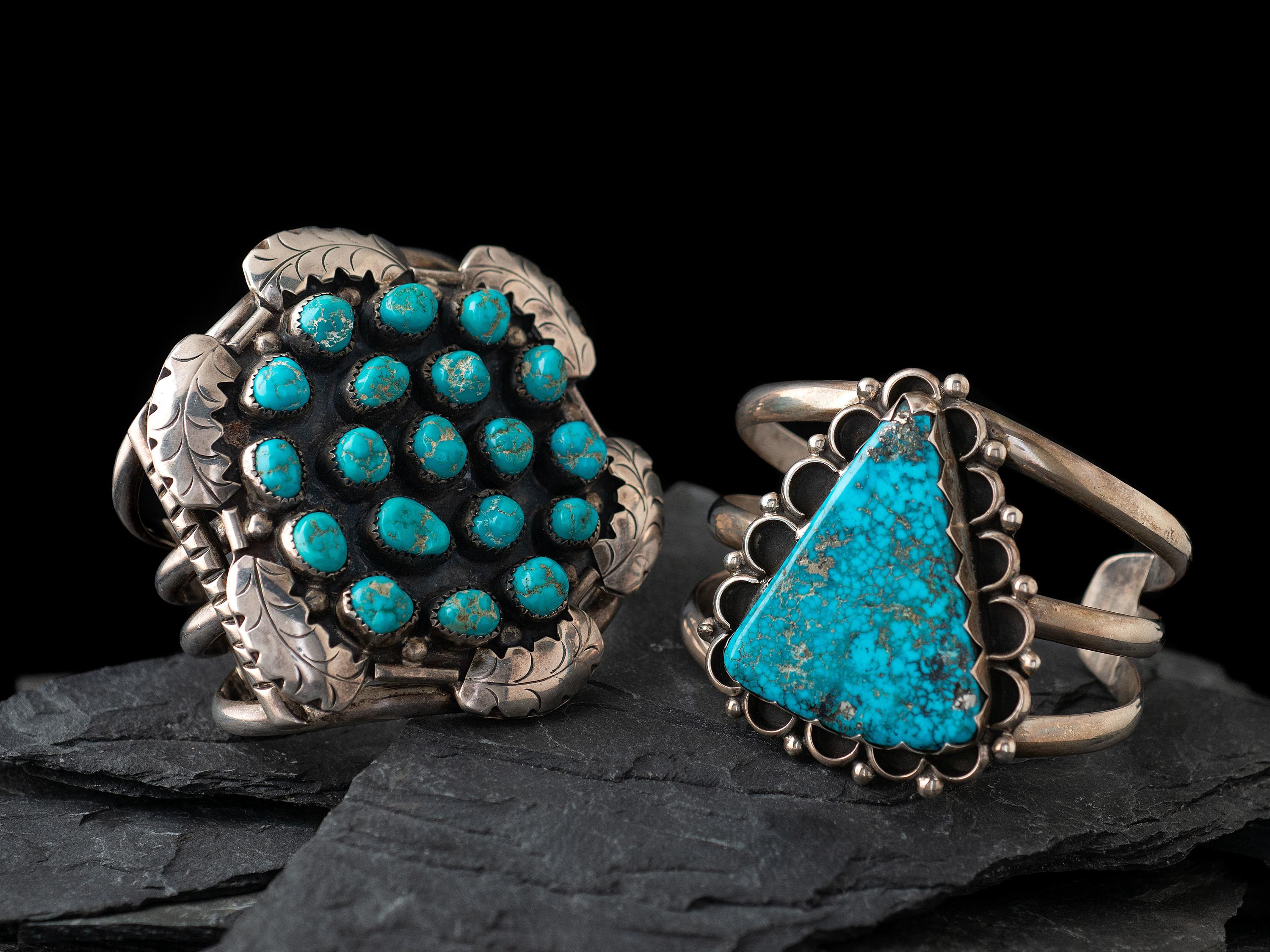 Navajo Silver and Turquoise Cuff Bracelets