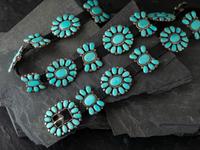 Petite Navajo or Zuni Siler and Turquoise Cluster Concha Belt