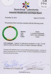 A Yellow Gold and Jadeite Jade Bangle Bracelet, 22.70 dwts.