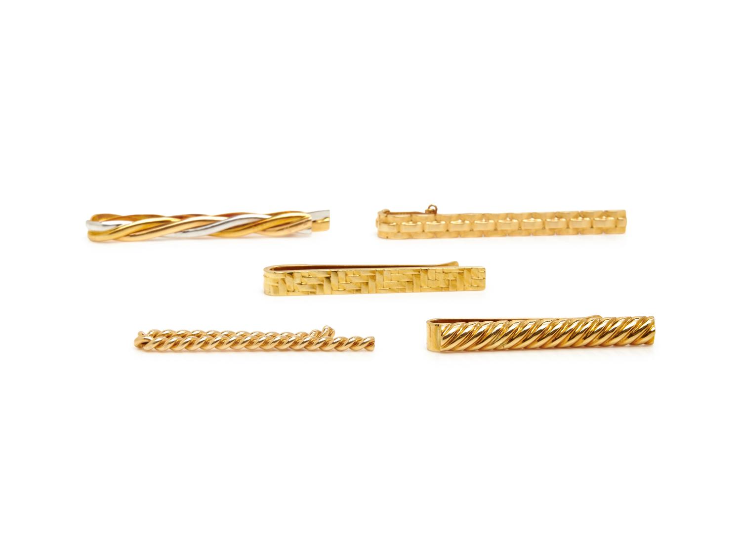 COLLECTION OF SIGNED YELLOW GOLD TIE BARS