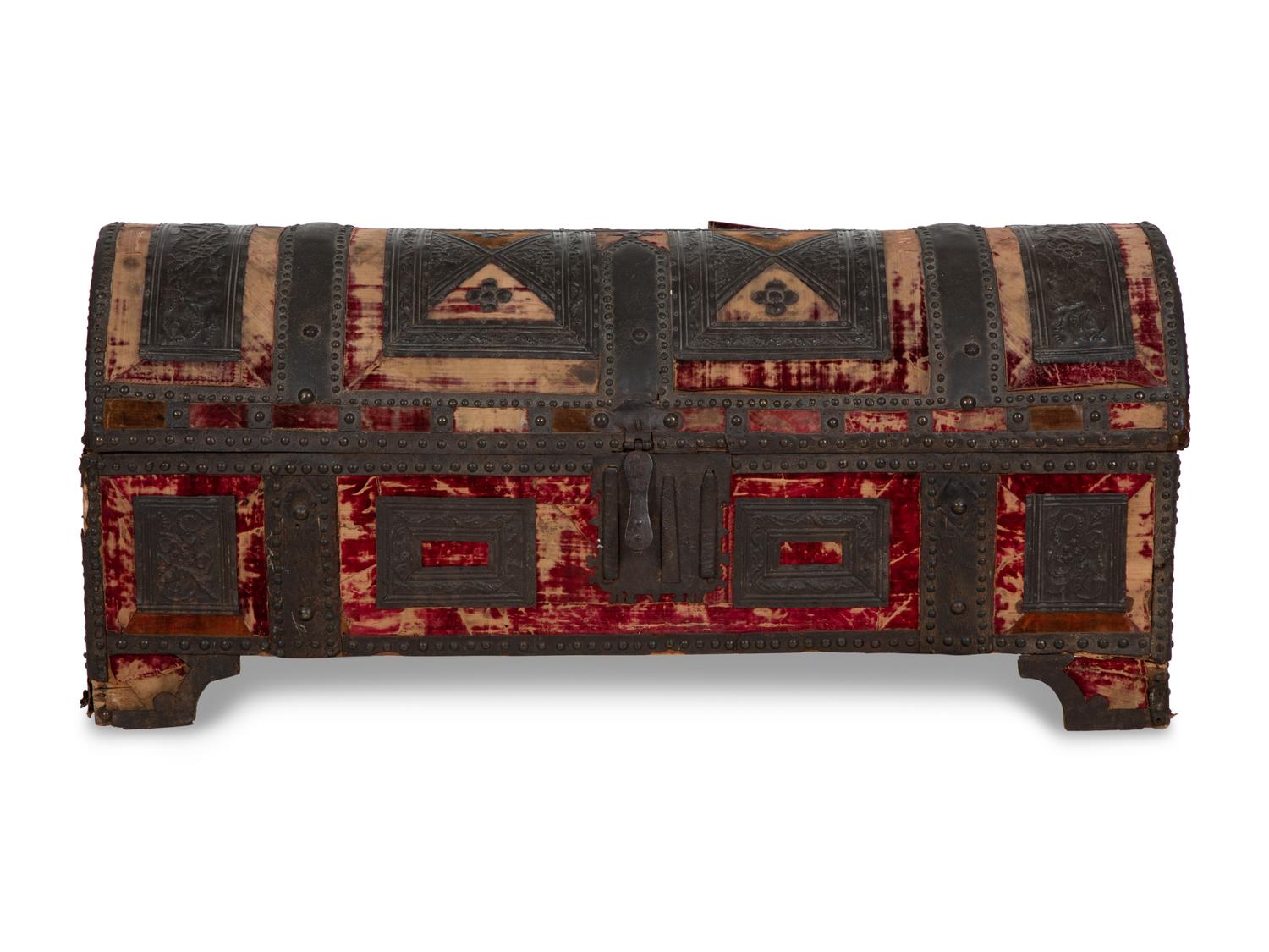 A Venetian Pressed Metal on Velvet Clad Cassone