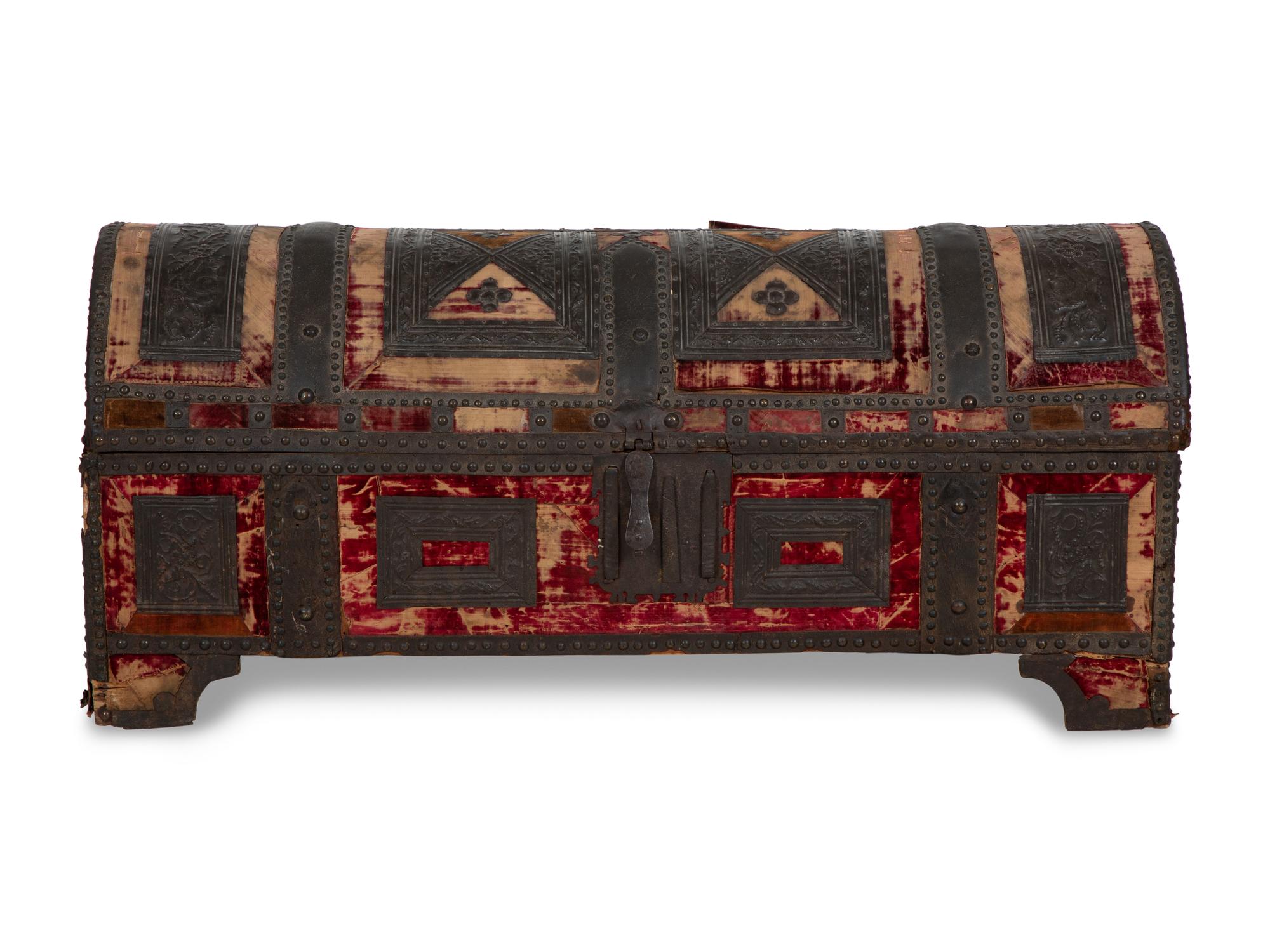 A Venetian Pressed Metal on Velvet Clad Cassone