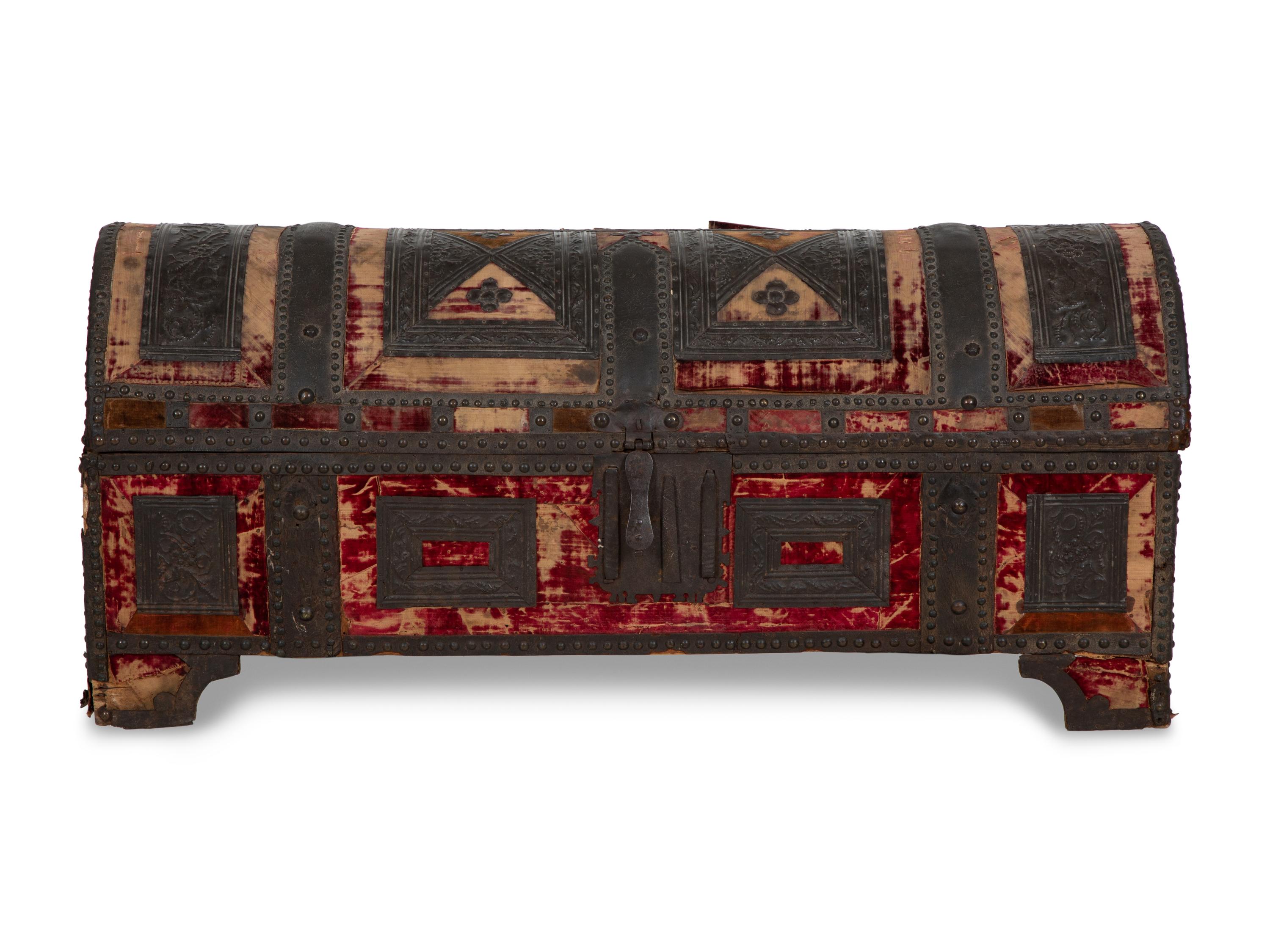 A Venetian Pressed Metal on Velvet Clad Cassone