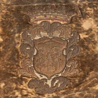 Two Velvet Panels with Silver Fil é Heraldic Crest Appliqués