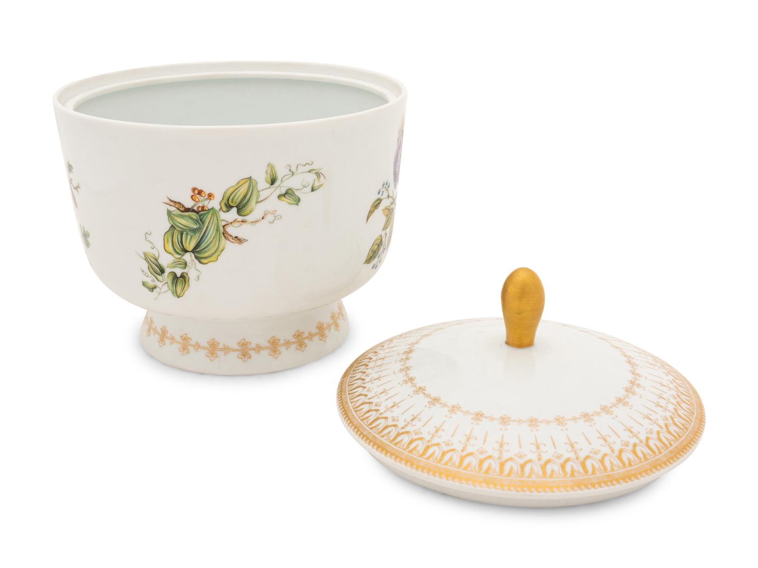 A Mottahedeh Birds of Paradise Porcelain Covered Jar