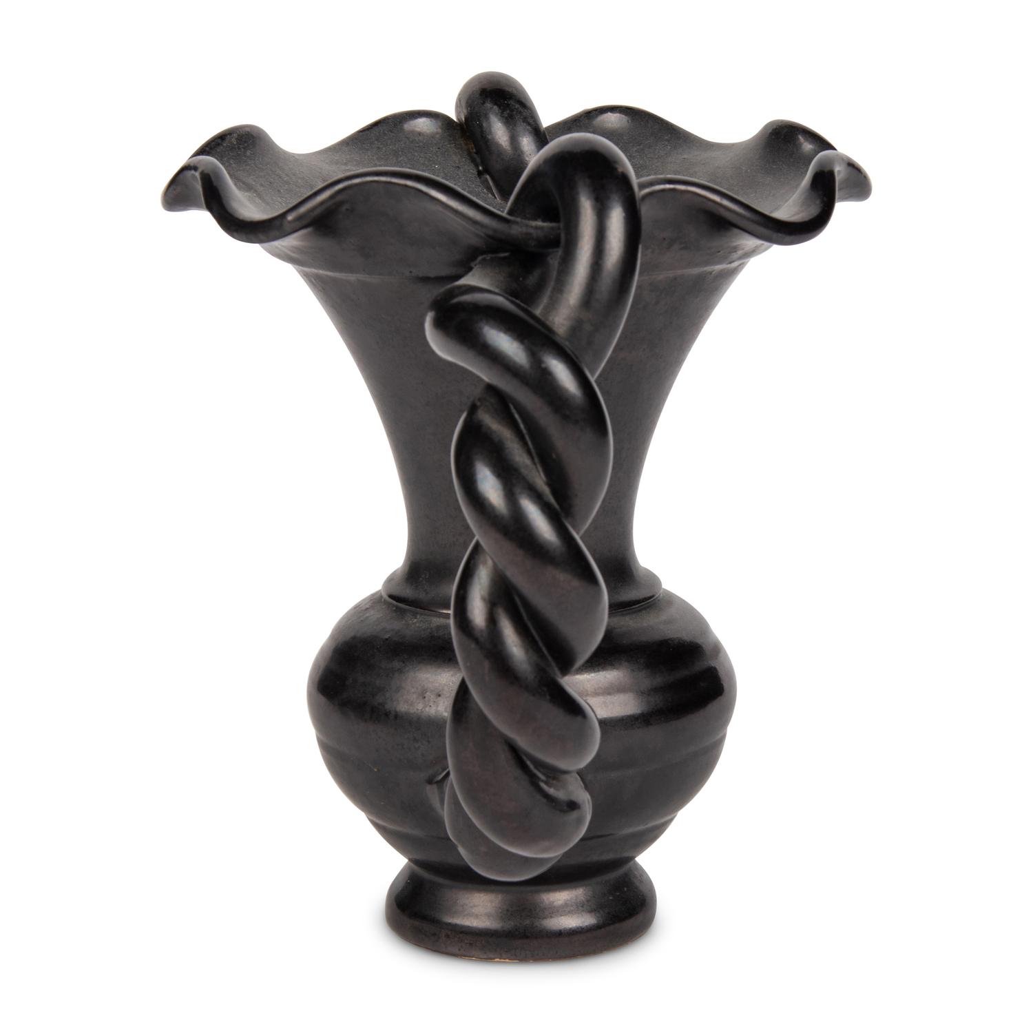 A French Black Glazed Ceramic Two-Handled Vase