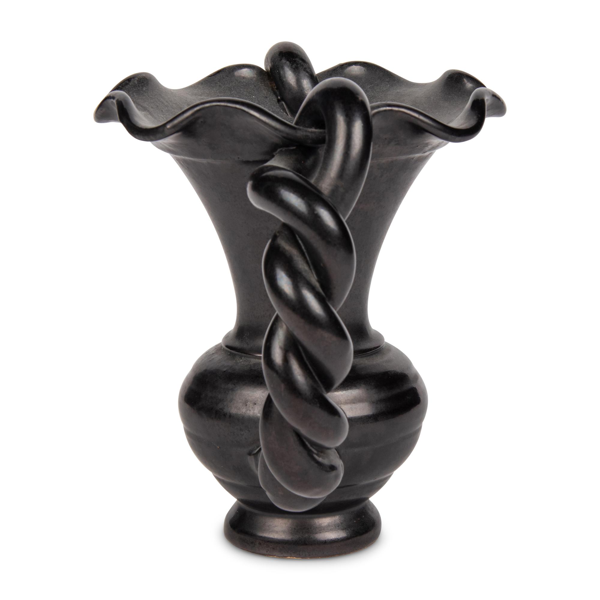A French Black Glazed Ceramic Two-Handled Vase