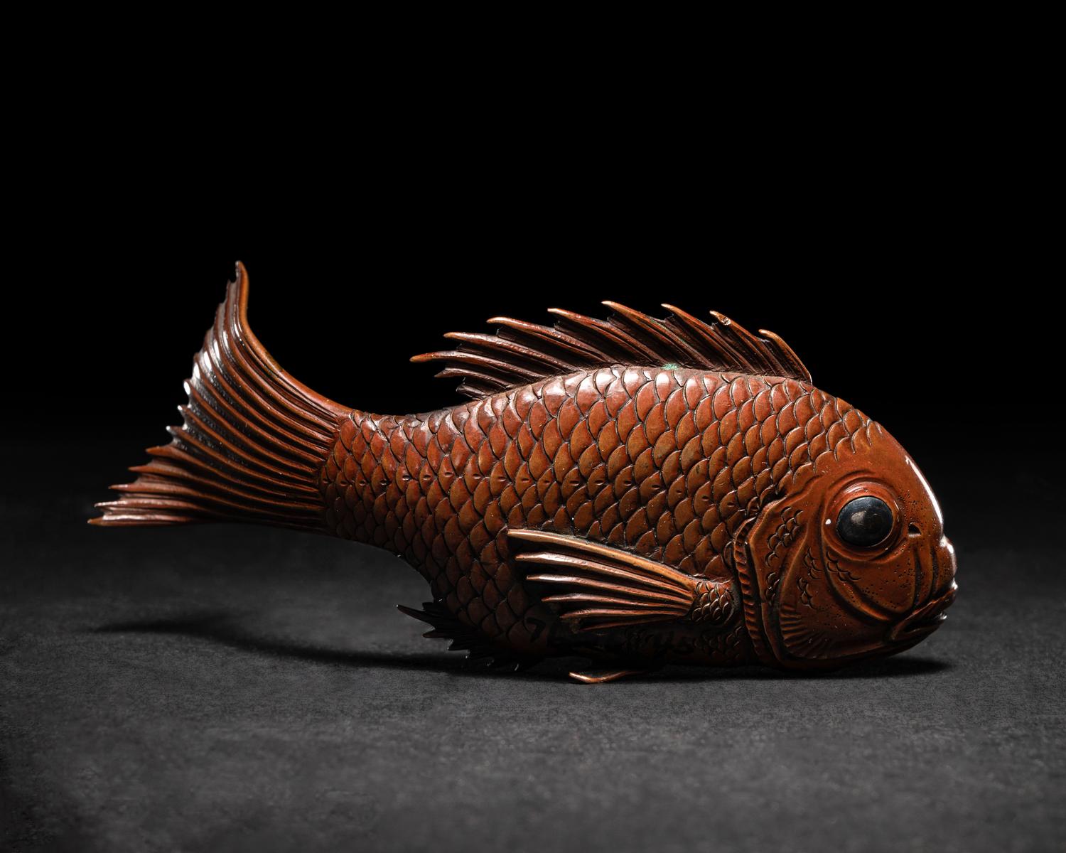 A Small Japanese Copper Alloy Okimono of a Fish