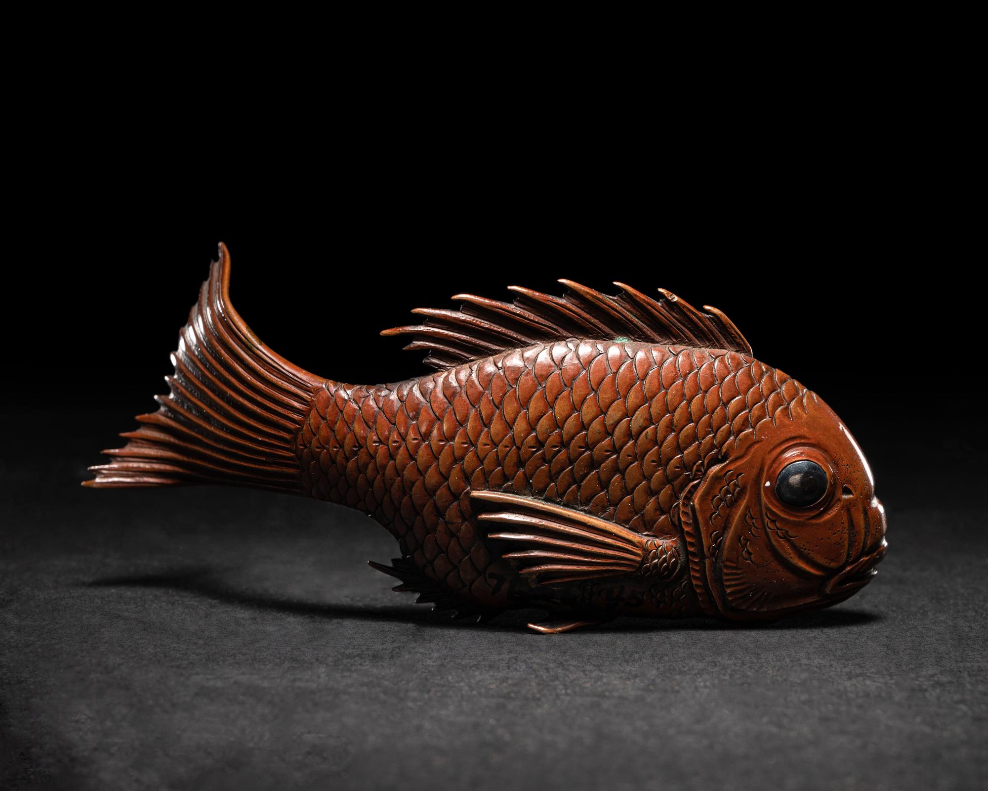 A Small Japanese Copper Alloy Okimono of a Fish
