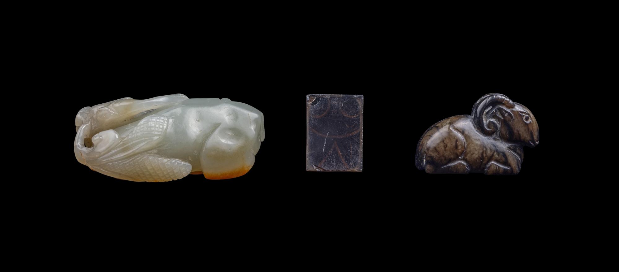 Three Chinese Jade and Glass Carvings of Animals