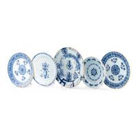 A Collection of Five English Blue and White Delftware Articles