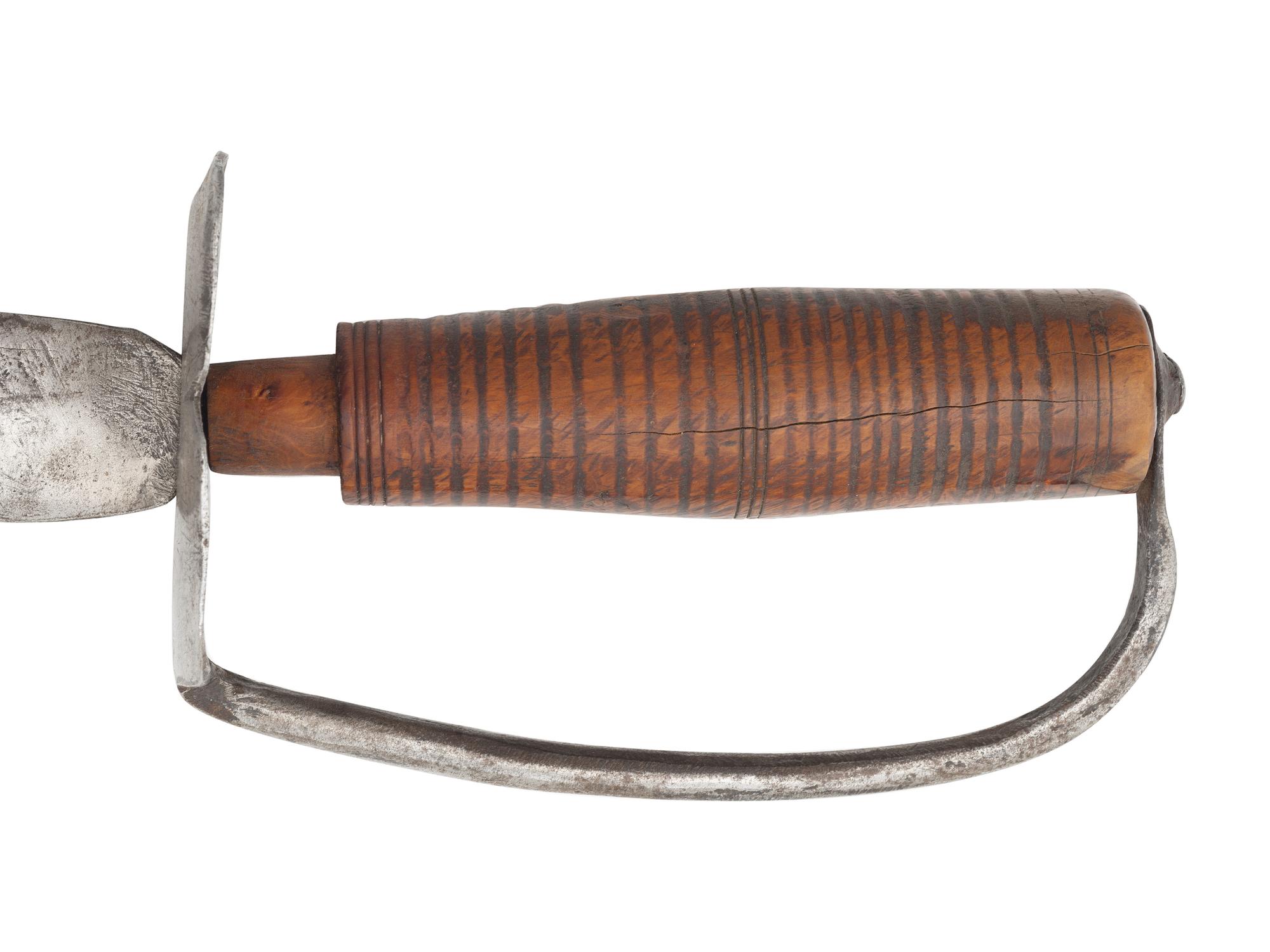 [MILITARIA]. 2 swords, incl. early 19th century iron-hilted short sword.