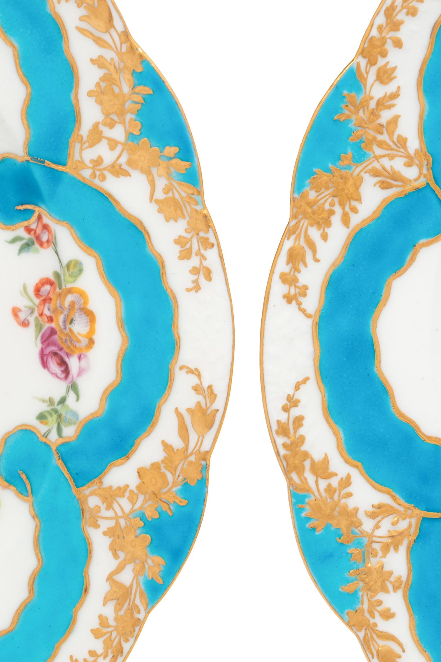 Two Vincennes Bleu Céleste Ribbon Decorated Porcelain Plates ( Assiettes 'à Guirlandes' )