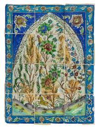A Qajar Pottery Tile Panel